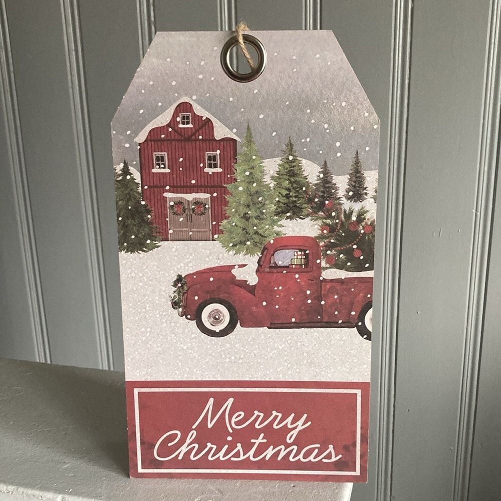 NWT Beautiful Rustic Farmhouse Glittered ❄️ Merry Christmas Farmtruck Decor Sign